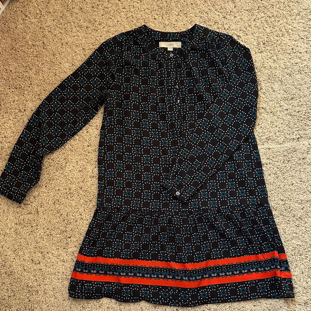 LOFT Blue and Red Patterned Dress